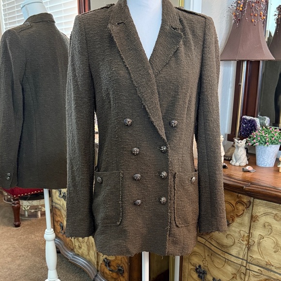 Zara Deep Olive Green Textured Double-Breasted Blazer - Picture 1 of 13
